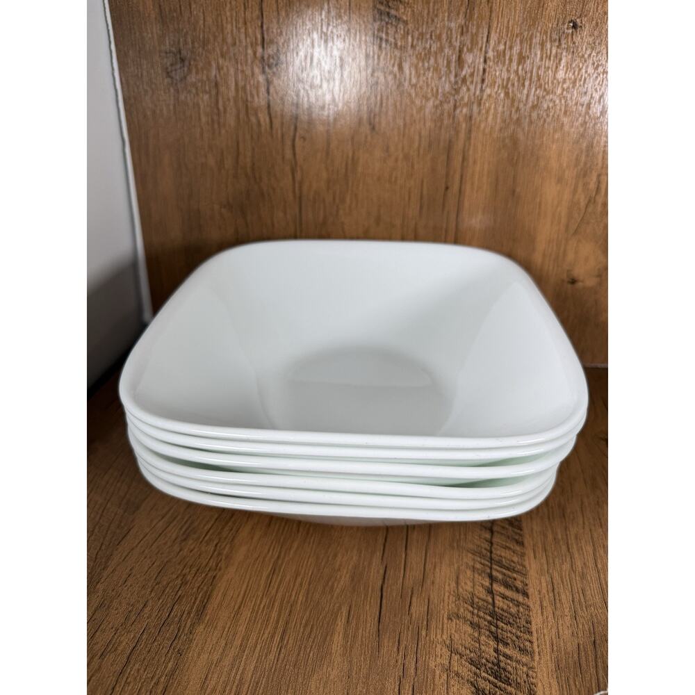 Corelle Winter Frost White Square 6 Pc Cereal-Soup Bowls 7.5”